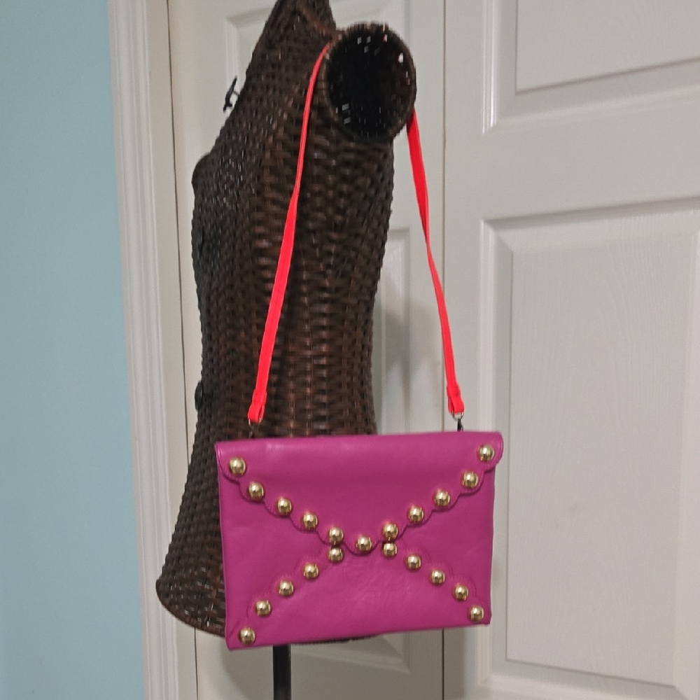 Pink Studded Clutch with Wristlet